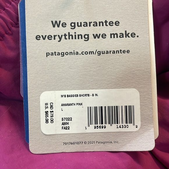 NWT Men’s Patagonia Baggies Shorts 5” - Sz L - Amaranth Pink - Picture 5 of 6